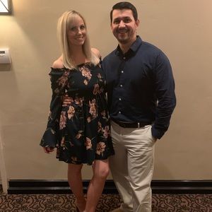 Dark blue floral off the should dress